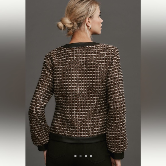 ANTHROPOLOGIE NWT FAUX LEATHER-TRIMMED TWEED LADY JACKET ✨ - Picture 3 of 5